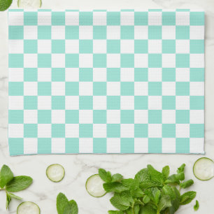 Modern Pastel Mint Green and White Checkered Tea Towel