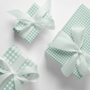 Modern Pastel Mint Green Gingham Check Pattern  Wrapping Paper Sheet