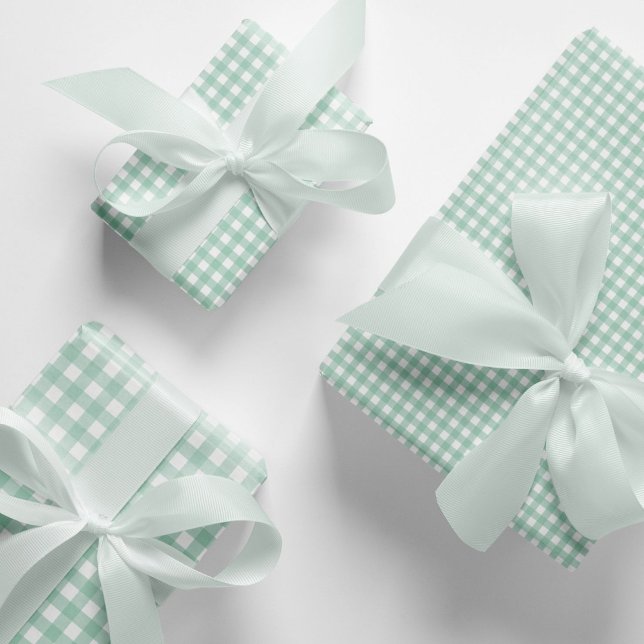 Modern Pastel Mint Green Gingham Check Pattern  Wrapping Paper Sheet (Mint green gingham wrapping paper. Elegant mint and white gingham checks pattern gift wraps.)