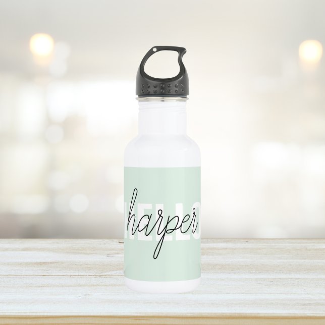 Modern Pastel Mint Hello And You Name 532 Ml Water Bottle (Creator Uploaded)
