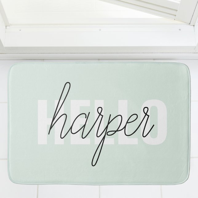 Modern Pastel Mint Hello And You Name Bath Mat (Creator Uploaded)