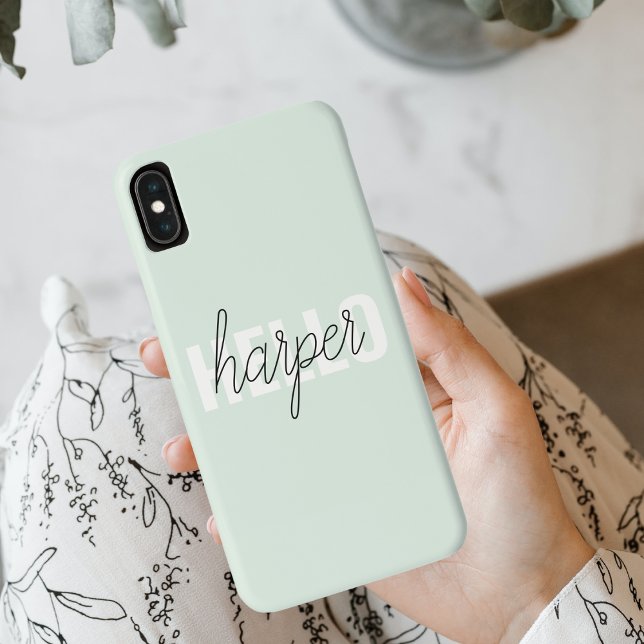Modern Pastel Mint Hello And You Name Case-Mate iPhone Case (Creator Uploaded)