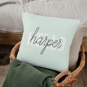 Modern Pastel Mint Hello And You Name Cushion