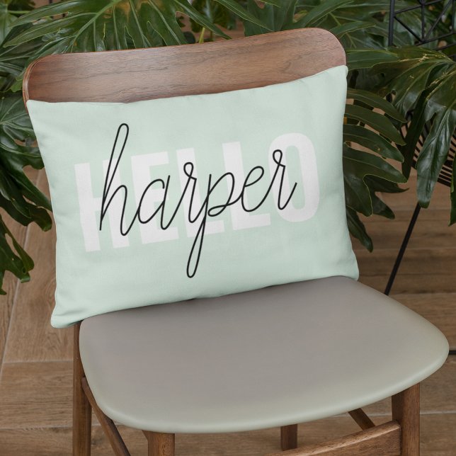 Modern Pastel Mint Hello And You Name Decorative Cushion (Creator Uploaded)