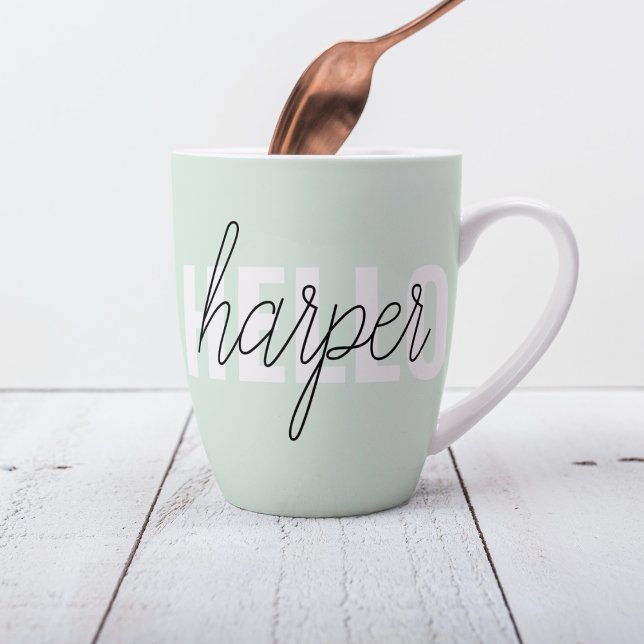 Modern Pastel Mint Hello And You Name Latte Mug (Creator Uploaded)