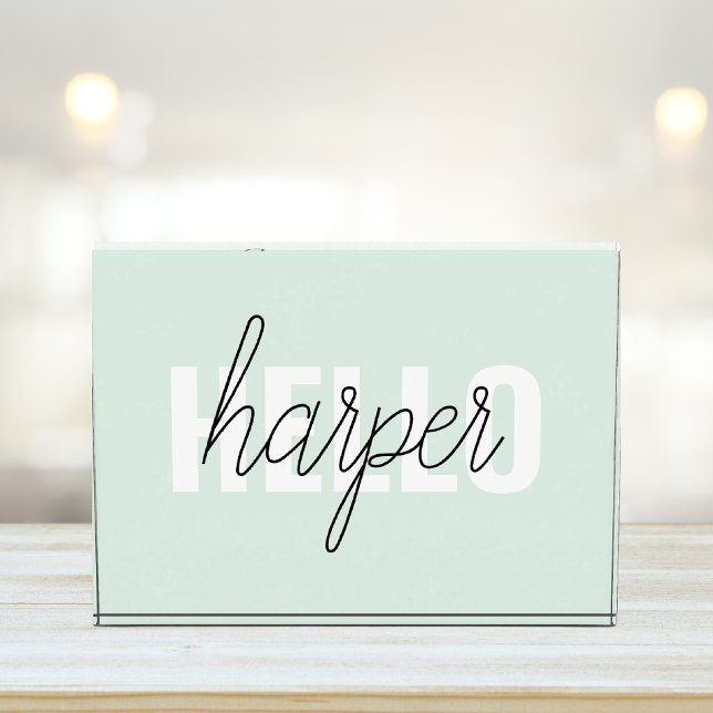 Modern Pastel Mint Hello And You Name Photo Block (Creator Uploaded)
