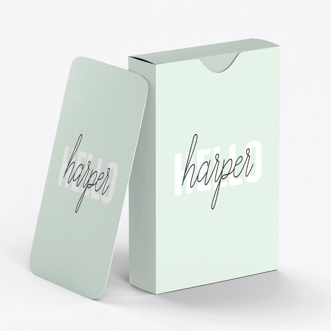 Modern Pastel Mint Hello And You Name Playing Cards (Creator Uploaded)