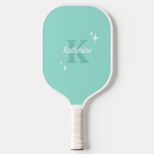 Modern Pastel Mint Monogrammed Feminine Pickleball Paddle