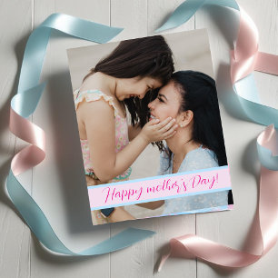 Modern Pastel Mother’s Day with Photo Pastel Brush Holiday Card