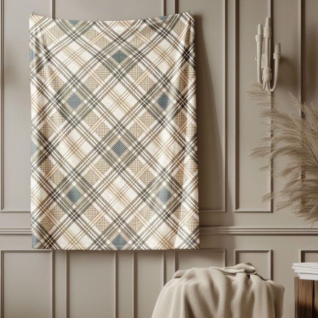 Modern Pastel Neutral Geometric Ivory Brown Blue Fleece Blanket (Modern Pastel Neutral Geometric Ivory Brown Blue Fleece Blanket)