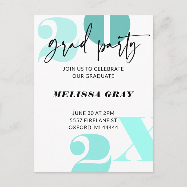 Modern Pastel Ombre Grad Party invitation aqua Postcard (Front)