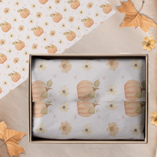 Modern Pastel Orange Pumpkin Floral Fall Pattern Tissue Paper (Creator Uploaded)