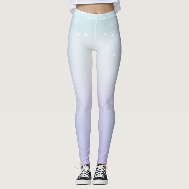 Modern Pastel Periwinkle Light Turquoise Ombre Cap Leggings (Front)