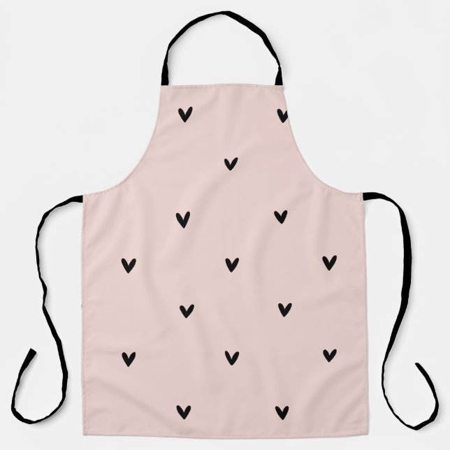 Modern Pastel Pink And Black Hearts Pattern Apron (Front)