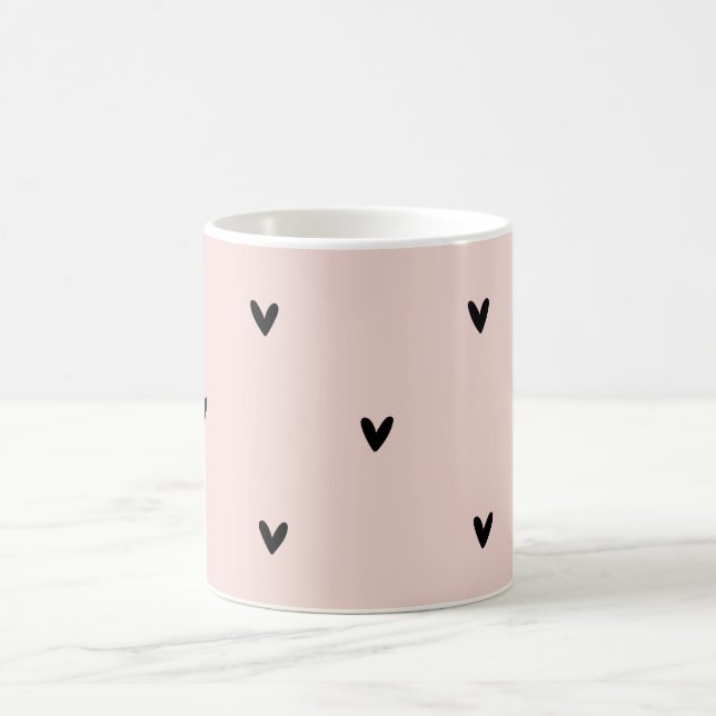 Modern Pastel Pink And Black Hearts Pattern Coffee Mug (Center)