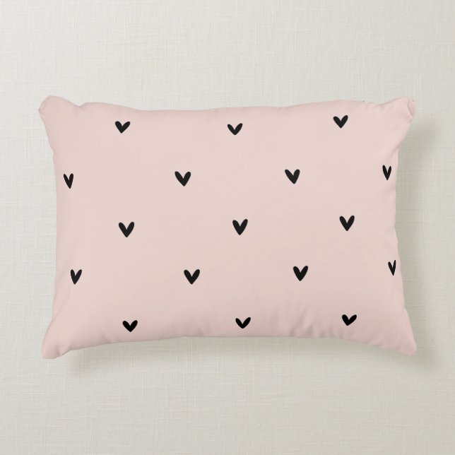 Modern Pastel Pink And Black Hearts Pattern Decorative Cushion (Front)