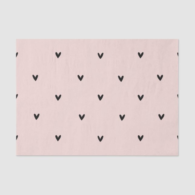 Modern Pastel Pink And Black Hearts Pattern Tissue Paper (Front)