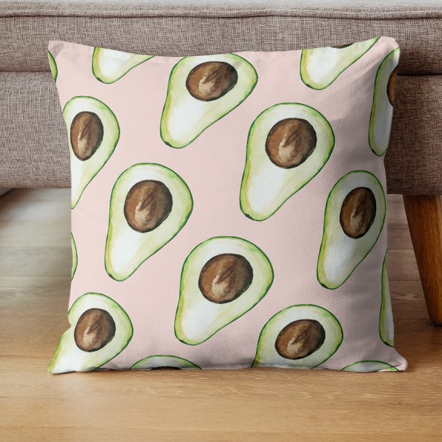 Modern Pastel Pink And Green Avocado Pattern Cushion (Creator Uploaded)