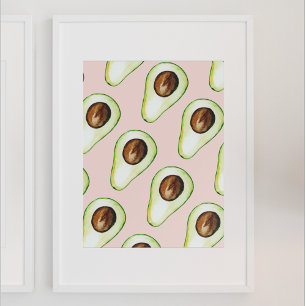 Modern Pastel Pink And Green Avocado Pattern Poster