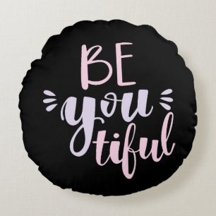 Modern Pastel pink and purple Be you tiful Round Cushion