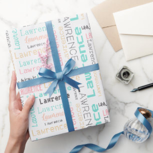 Modern Pastel Pink and Teal Name Wrapping Paper