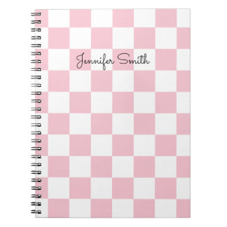 Modern Pastel Pink and White Chequered Notebook
