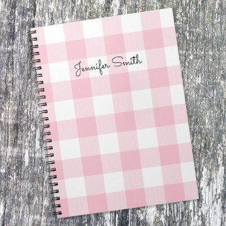 Modern Pastel Pink and White Gingham Check Notebook