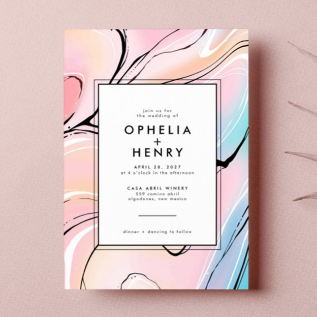 Modern Pastel Pink Aqua Marble Wedding Invitation (Creator Uploaded)