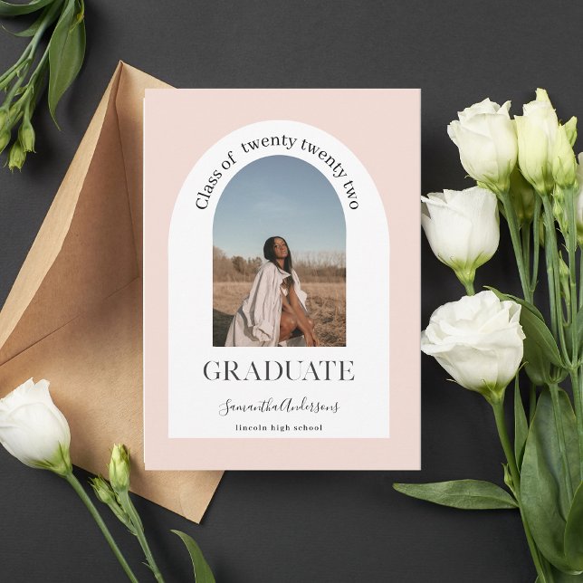 Modern Pastel Pink Arch Photo Graduate  Invitation (Creator Uploaded)