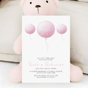 Modern Pastel Pink Balloons Baby Girl Shower Invitation