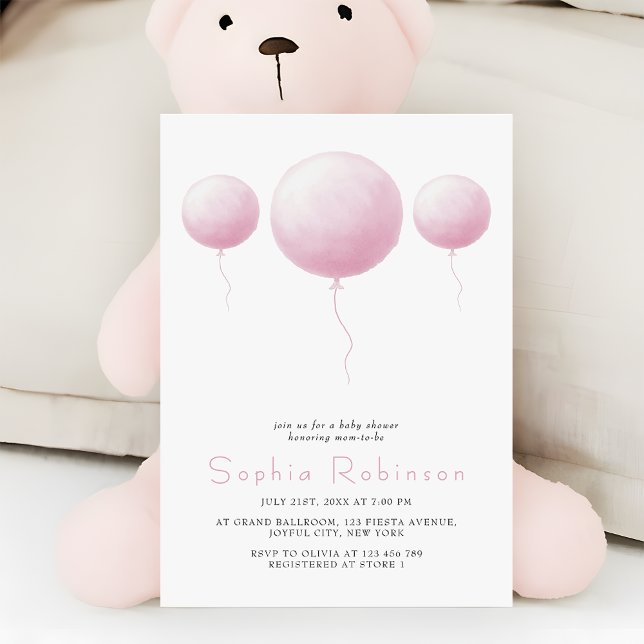 Modern Pastel Pink Balloons Baby Girl Shower Invitation (Creator Uploaded)
