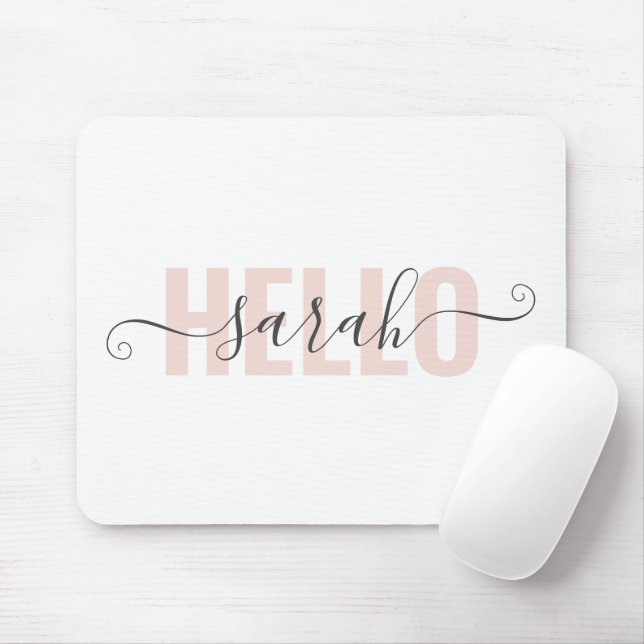 Modern Pastel Pink Beauty Hello And Your Name Mouse Mat (With Mouse)