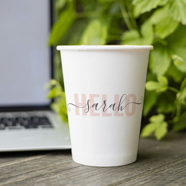 Modern Pastel Pink Beauty Hello And Your Name Paper Cups (Creator Uploaded)