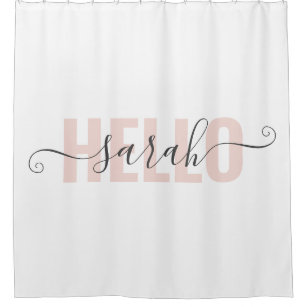Modern Pastel Pink Beauty Hello And Your Name Shower Curtain