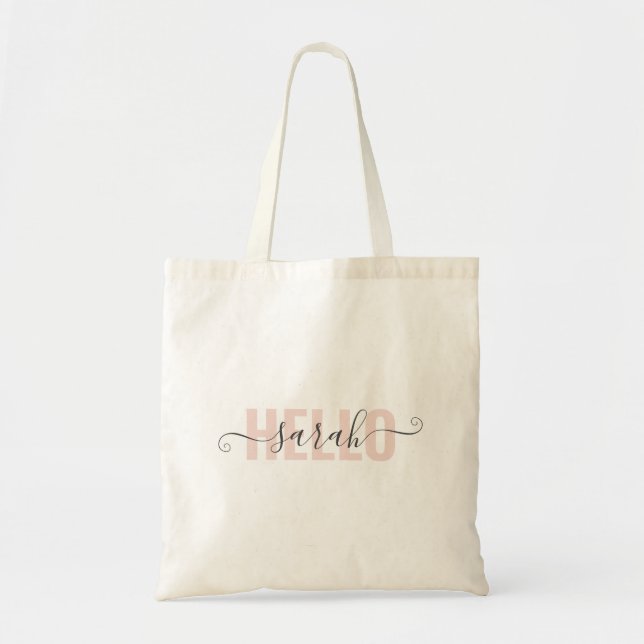 Modern Pastel Pink Beauty Hello And Your Name Tote Bag (Front)