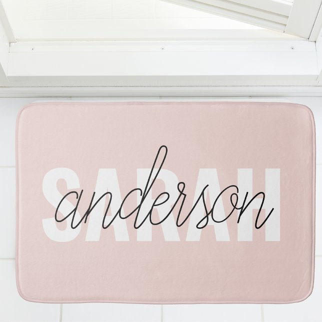 Modern Pastel Pink Beauty Personalised You Name Bath Mat (Creator Uploaded)
