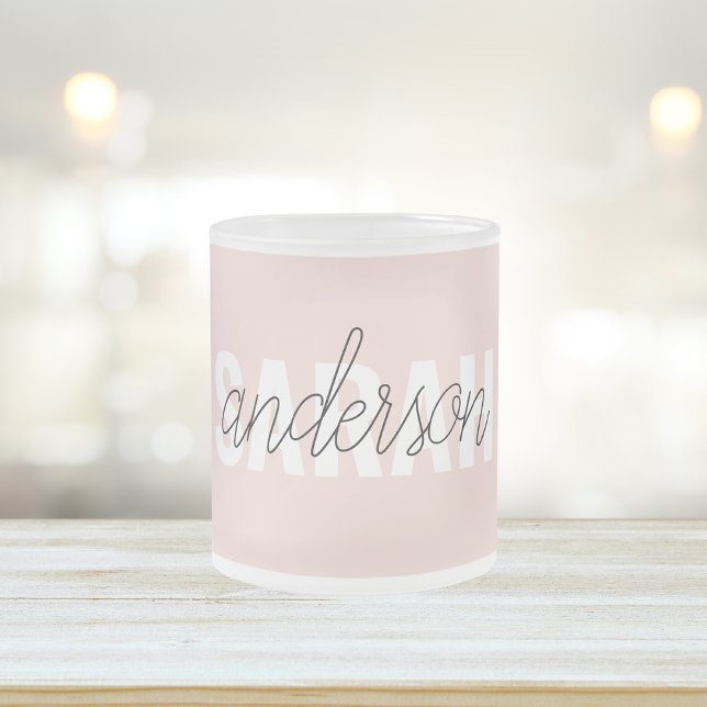 Modern Pastel Pink Beauty Personalised You Name Frosted Glass Coffee Mug (Creator Uploaded)