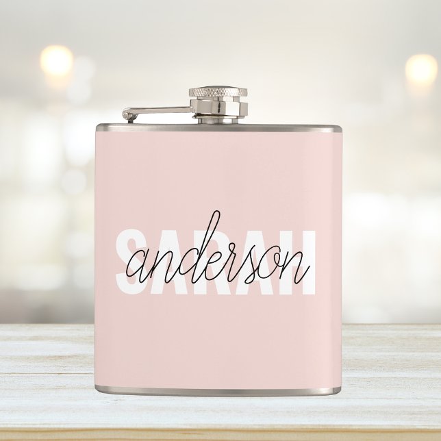 Modern Pastel Pink Beauty Personalised You Name Hip Flask (Creator Uploaded)