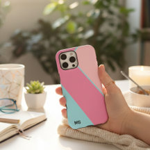 Modern Pastel Pink & Blue Abstract Monogrammed