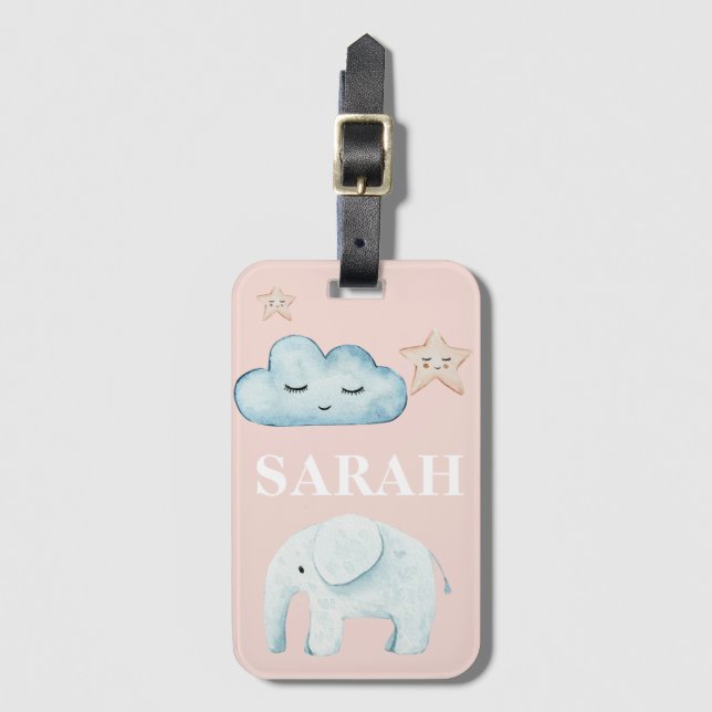Modern Pastel Pink & Blue Child Name Luggage Tag (Front Vertical)