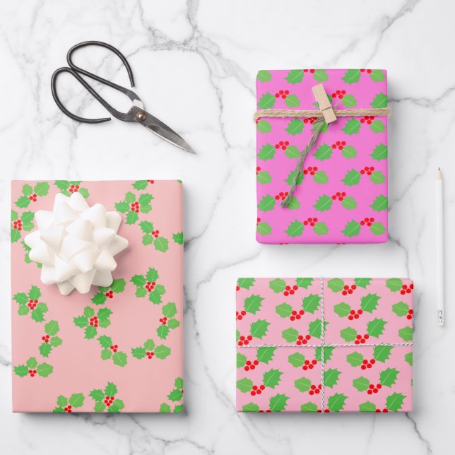 Modern Pastel Pink Christmas Wrapping Paper Sheet (Front)