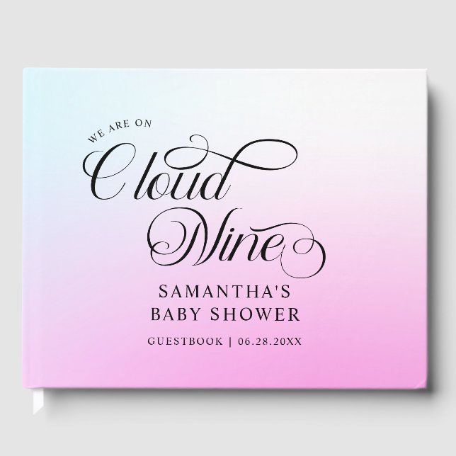 Modern Pastel  Pink Cloud Nine Baby Shower Guest Book (Front)