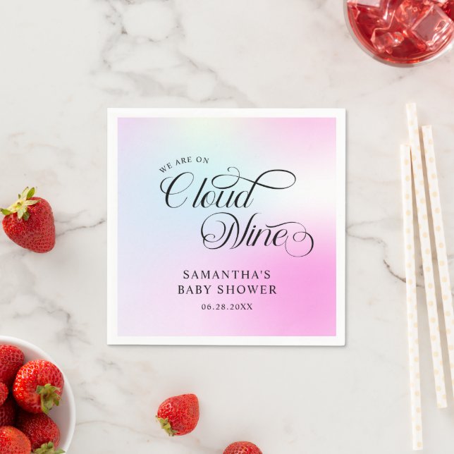 Modern Pastel  Pink Cloud Nine Baby Shower Napkin (Insitu)