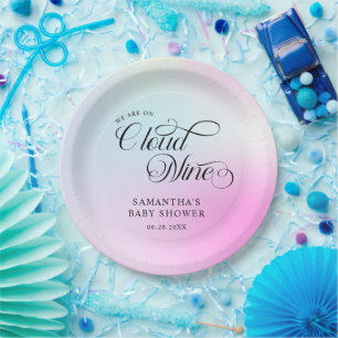 Modern Pastel Pink Cloud Nine Baby Shower Paper Plate
