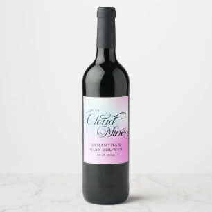 Modern Pastel Pink Cloud Nine Baby Shower Wine Label