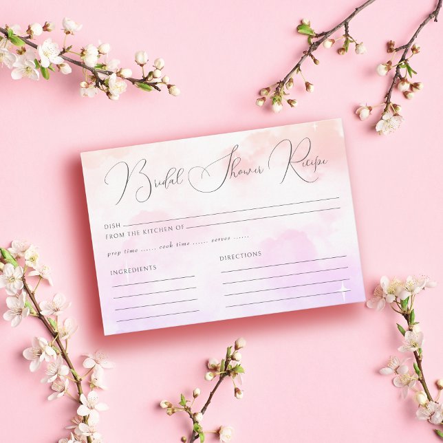 Modern Pastel Pink Cloud Nine Bridal Shower Recipe Enclosure Card (Creator Uploaded)