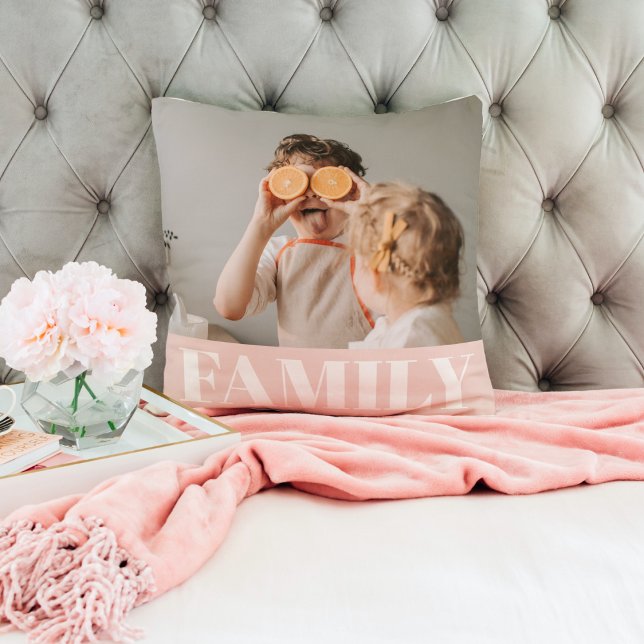 Modern Pastel Pink Family Photo Gift Cushion (Creator Uploaded)