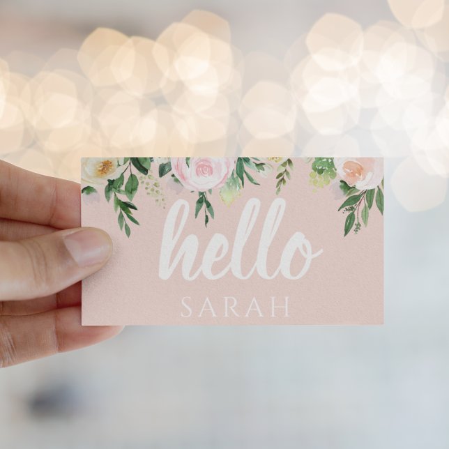 Modern Pastel Pink Flowers Hello And You Name Business Card (Creator Uploaded)