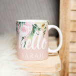 Modern Pastel Pink Flowers Hello And You Name Coffee Mug<br><div class="desc">Modern Pastel Pink Flowers Hello And You Name</div>