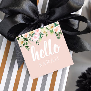 Modern Pastel Pink Flowers Hello And You Name Favour Tags